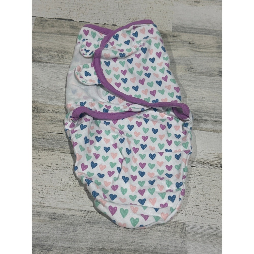 SwaddleMe Original Swaddle Girls 0-3M White Purple Heart Print EUC